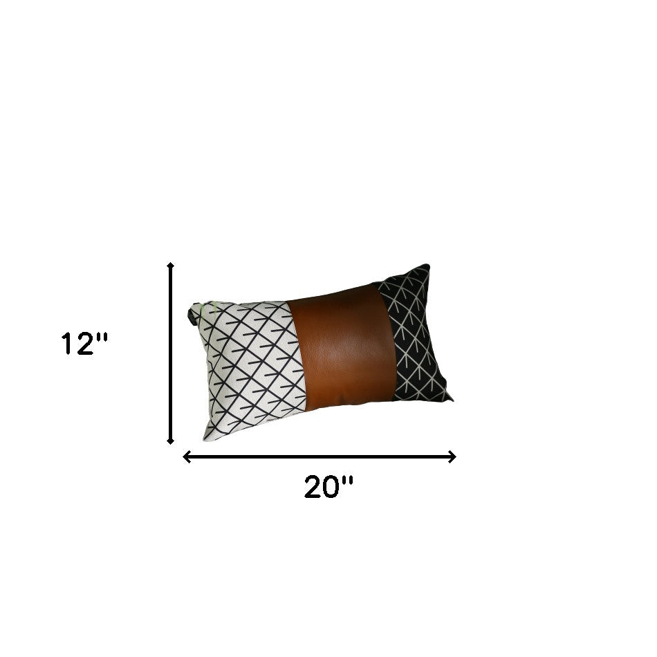 Set Of 4 Black And White Reverse With Faux Leather Lumbar Pillow Covers-Accent Throw Pillows-DECOROLALA