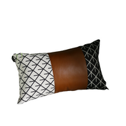 Set Of 4 Black And White Reverse With Faux Leather Lumbar Pillow Covers-Accent Throw Pillows-DECOROLALA