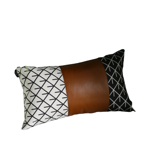 Set Of 4 Black And White Reverse With Faux Leather Lumbar Pillow Covers-Accent Throw Pillows-DECOROLALA