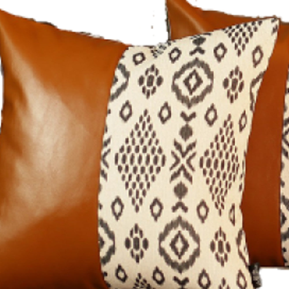 Set Of 4 Black And White Tribal Faux Leather Pillow Covers-Accent Throw Pillows-DECOROLALA