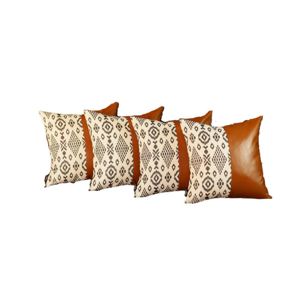 Set Of 4 Black And White Tribal Faux Leather Pillow Covers-Accent Throw Pillows-DECOROLALA