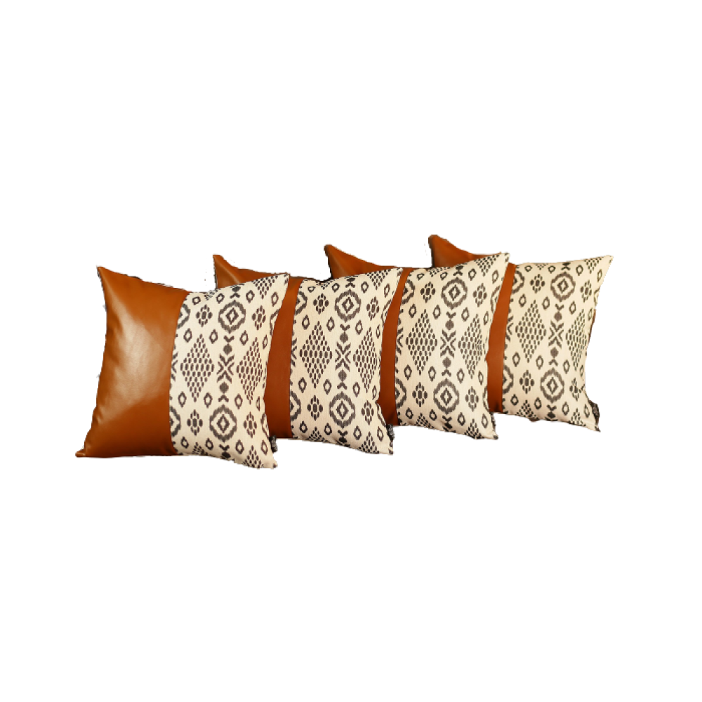 Set Of 4 Black And White Tribal Faux Leather Pillow Covers-Accent Throw Pillows-DECOROLALA