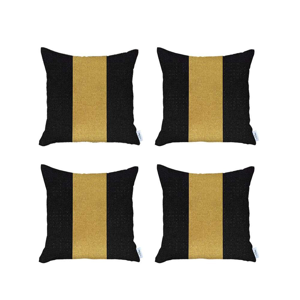 Set Of 4 Black And Yellow Center Pillow Covers-Accent Throw Pillows-DECOROLALA