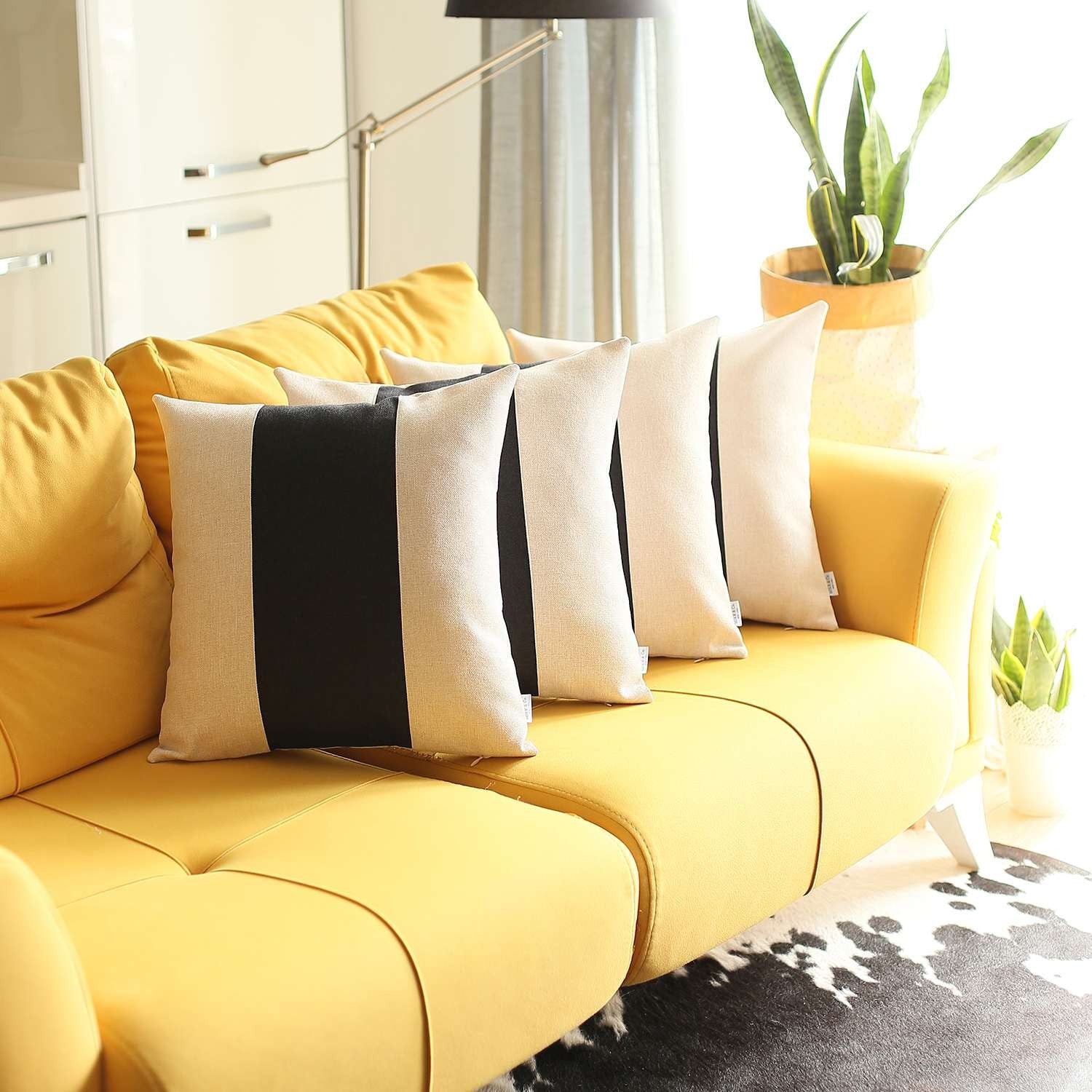 Set Of 4 Black And Yellow Center Pillow Covers-Accent Throw Pillows-DECOROLALA