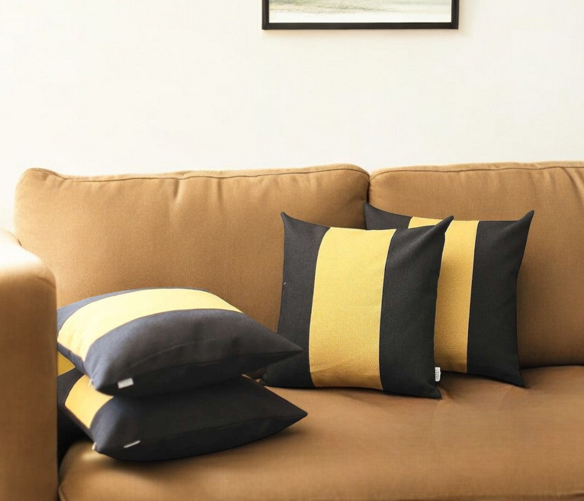 Set Of 4 Black And Yellow Center Pillow Covers-Accent Throw Pillows-DECOROLALA