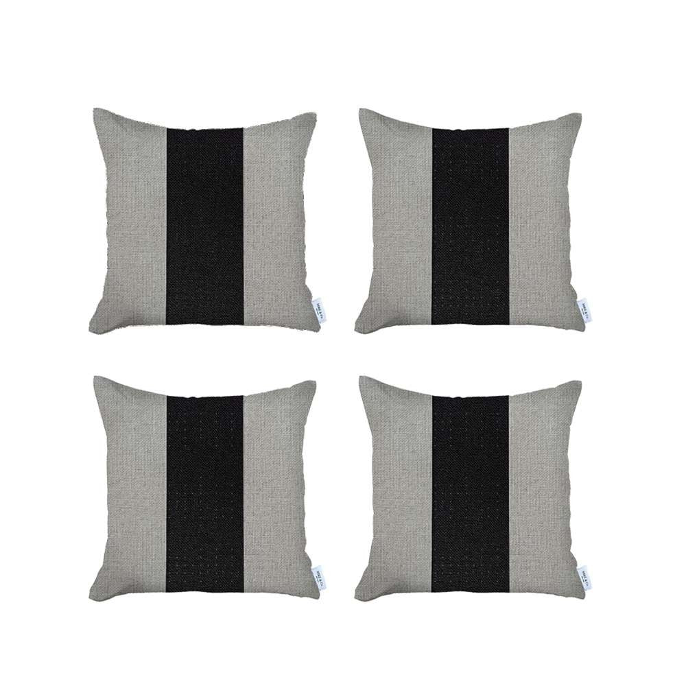 Set Of 4 Black And Yellow Center Pillow Covers-Accent Throw Pillows-DECOROLALA