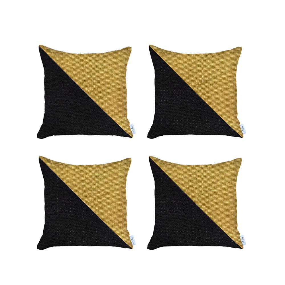 Set Of 4 Black And Yellow Diagonal Pillow Covers-Accent Throw Pillows-DECOROLALA