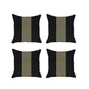 Set Of 4 Black And Yellow Houndstooth Pillow Covers-Accent Throw Pillows-DECOROLALA
