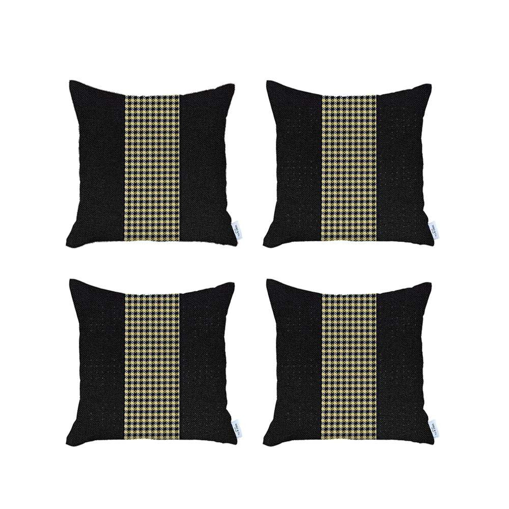 Set Of 4 Black And Yellow Houndstooth Pillow Covers-Accent Throw Pillows-DECOROLALA