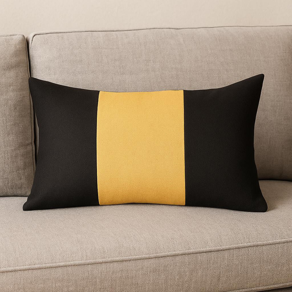 Set Of 4 Black And Yellow Lumbar Pillow Covers-Accent Throw Pillows-DECOROLALA