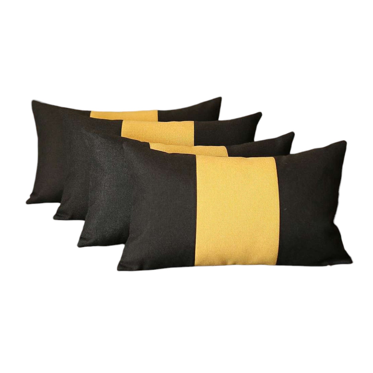 Set Of 4 Black And Yellow Lumbar Pillow Covers-Accent Throw Pillows-DECOROLALA