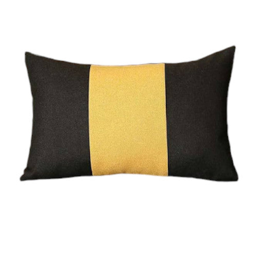 Set Of 4 Black And Yellow Lumbar Pillow Covers-Accent Throw Pillows-DECOROLALA
