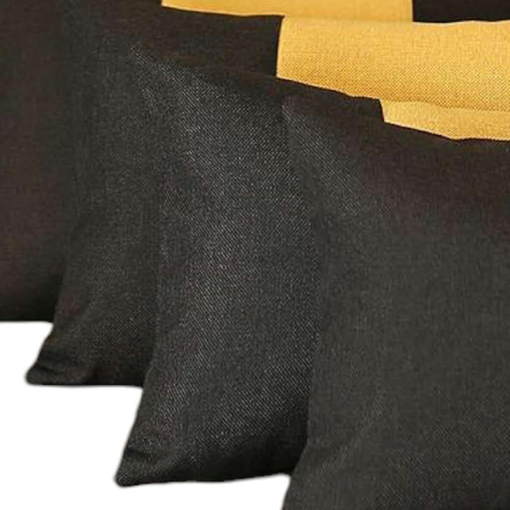 Set Of 4 Black And Yellow Lumbar Pillow Covers-Accent Throw Pillows-DECOROLALA