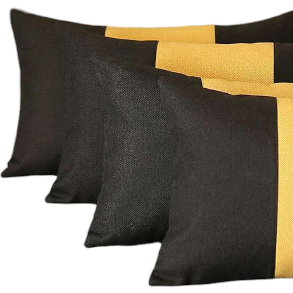 Set Of 4 Black And Yellow Lumbar Pillow Covers-Accent Throw Pillows-DECOROLALA