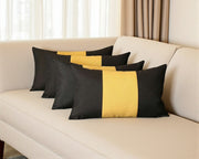 Set Of 4 Black And Yellow Lumbar Pillow Covers-Accent Throw Pillows-DECOROLALA
