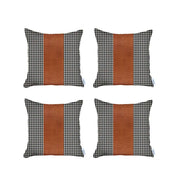 Set Of 4 Black Checkered Faux Leather Pillow Covers-Accent Throw Pillows-DECOROLALA