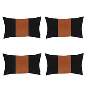 Set Of 4 Black Faux Leather Lumbar Pillow Covers-Accent Throw Pillows-DECOROLALA