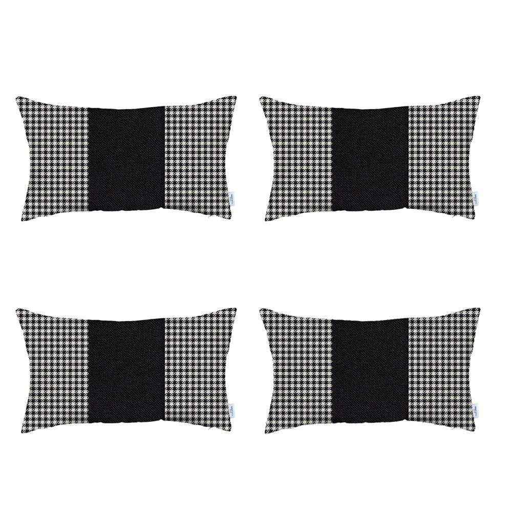 Set Of 4 Black Houndstooth Lumbar Pillow Covers-Accent Throw Pillows-DECOROLALA