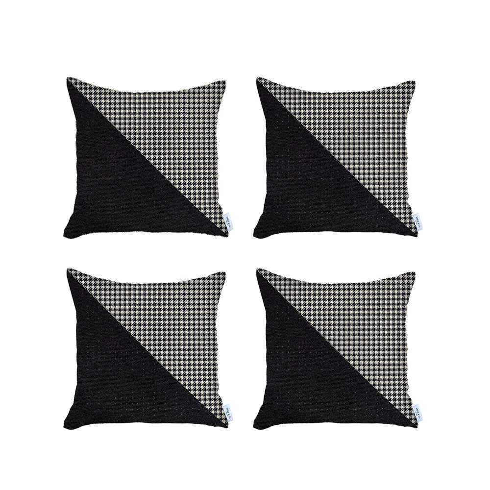 Set Of 4 Black Houndstooth Pillow Covers-Accent Throw Pillows-DECOROLALA