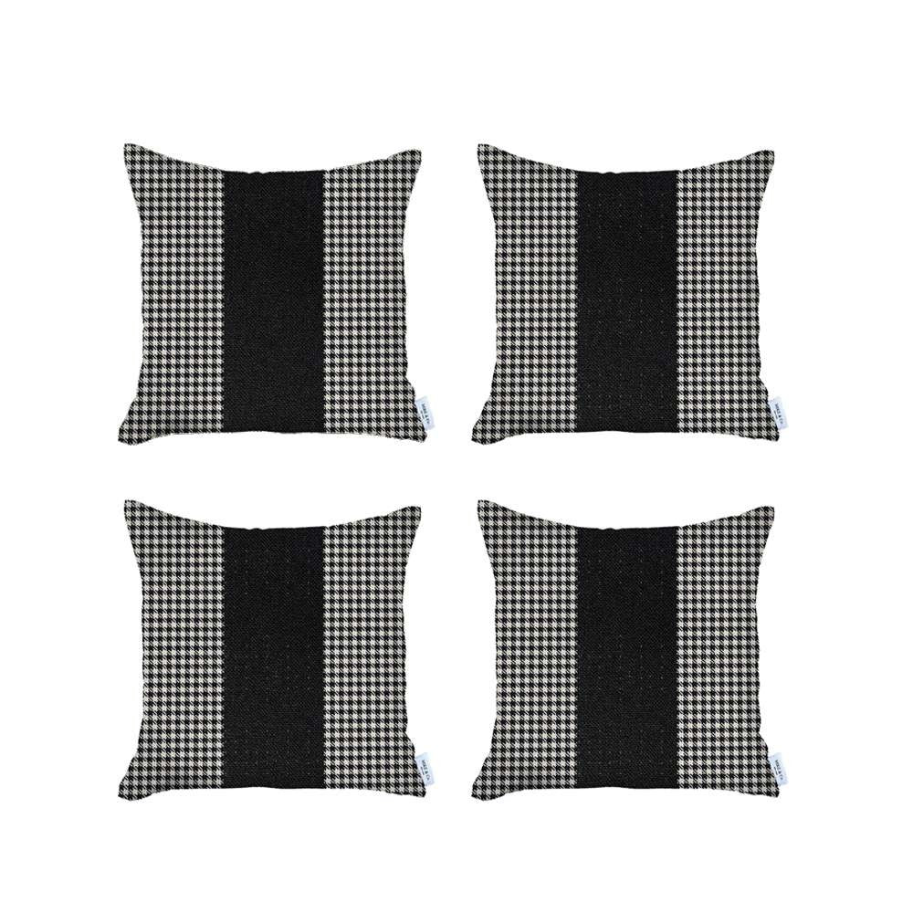 Set Of 4 Black Houndstooth Pillow Covers-Accent Throw Pillows-DECOROLALA