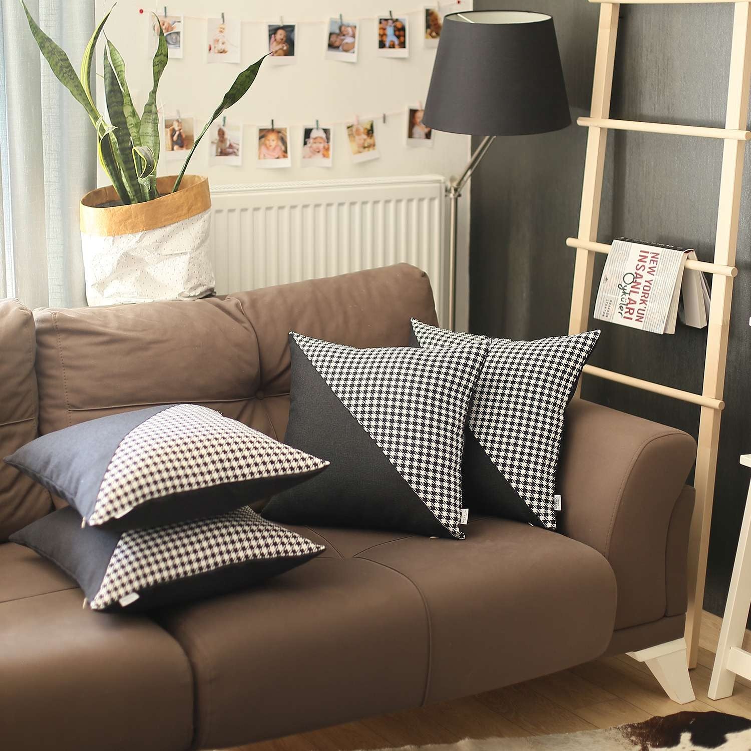 Set Of 4 Black Houndstooth Pillow Covers-Accent Throw Pillows-DECOROLALA