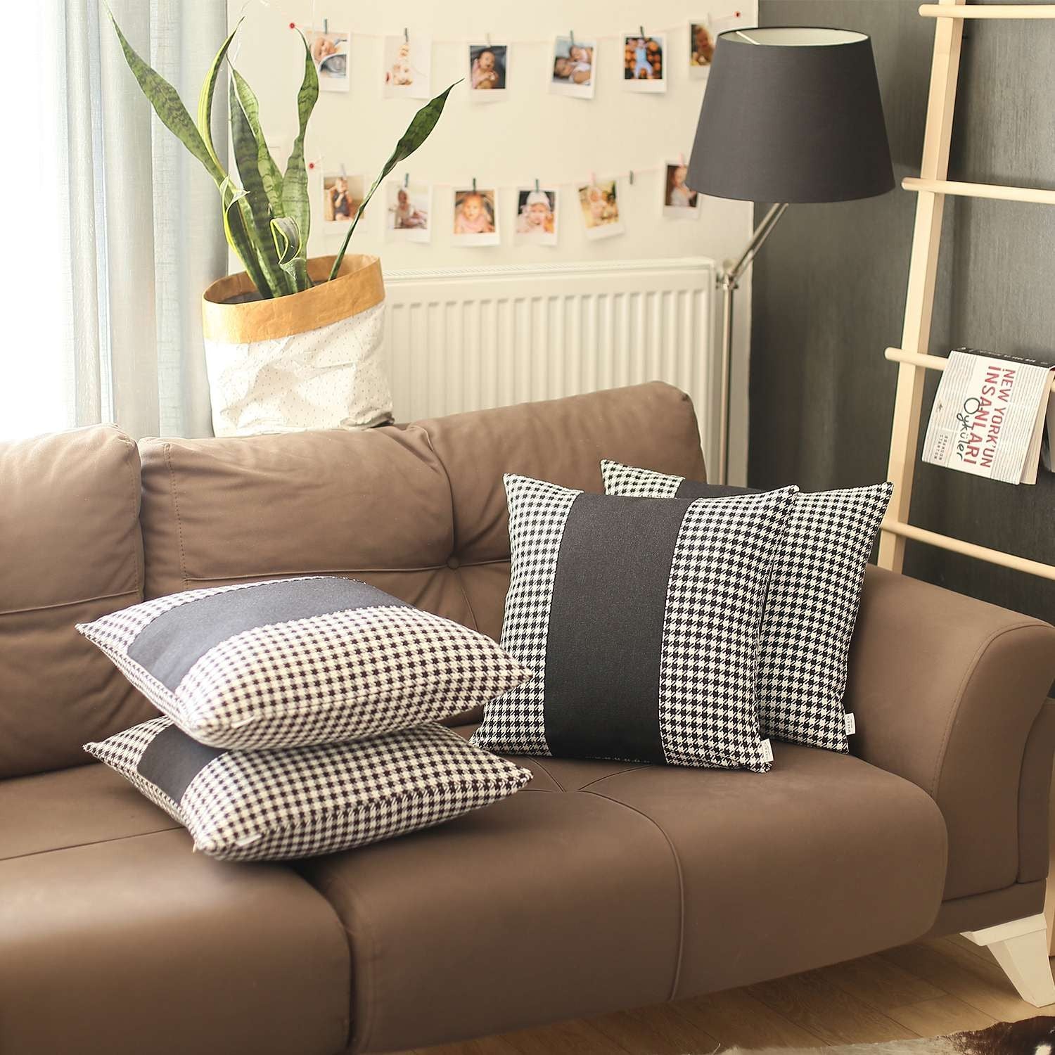 Set Of 4 Black Houndstooth Pillow Covers-Accent Throw Pillows-DECOROLALA