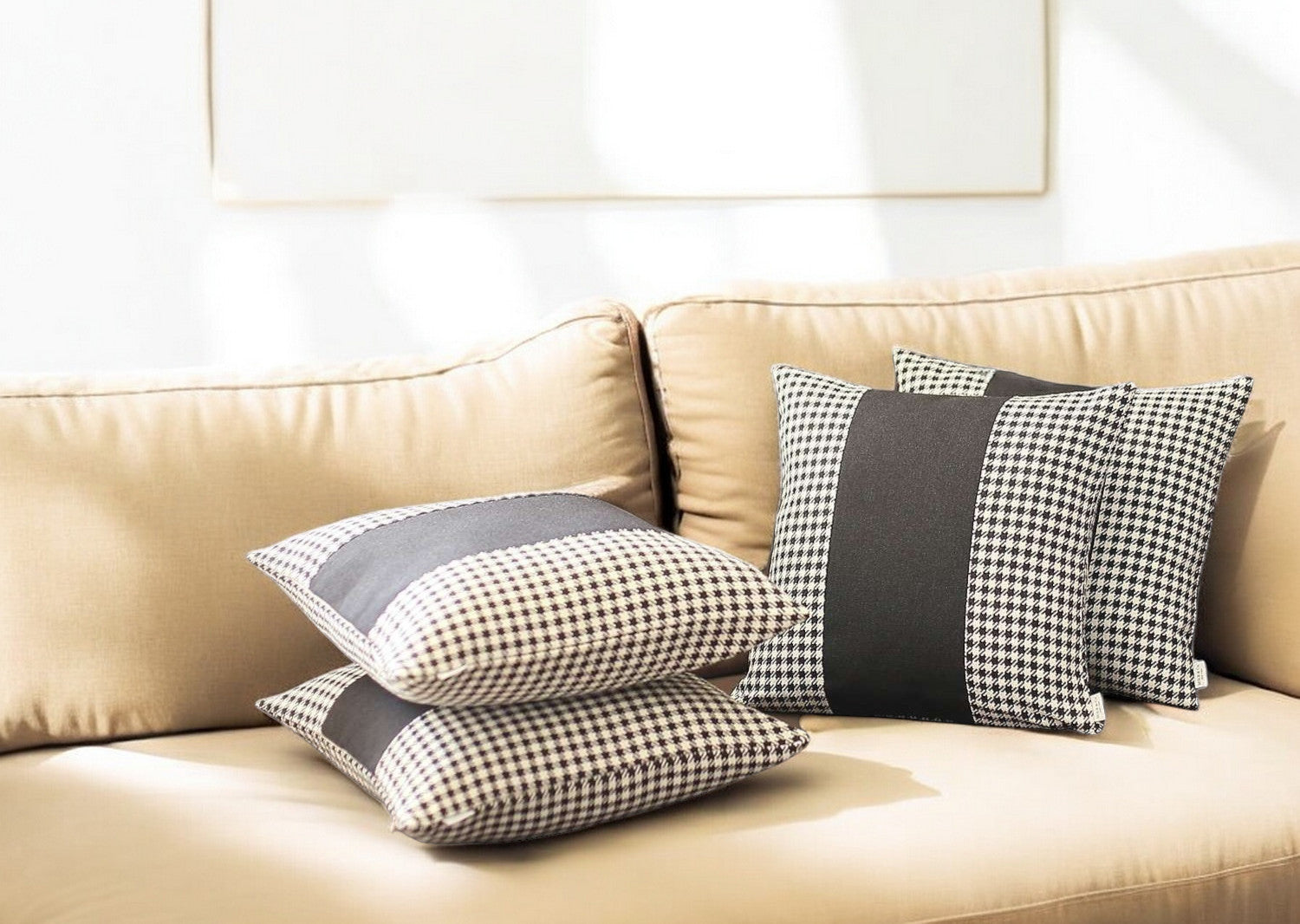 Set Of 4 Black Houndstooth Pillow Covers-Accent Throw Pillows-DECOROLALA