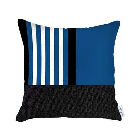 Set Of 4 Blue And Black Printed Pillow Covers-Accent Throw Pillows-DECOROLALA
