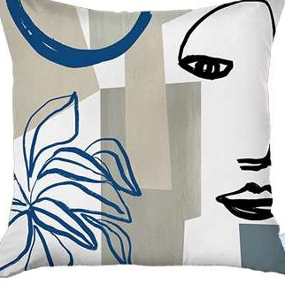 Set Of 4 Blue And Ivory Printed Pillow Covers-Accent Throw Pillows-DECOROLALA