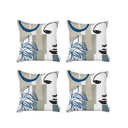 Set Of 4 Blue And Ivory Printed Pillow Covers-Accent Throw Pillows-DECOROLALA