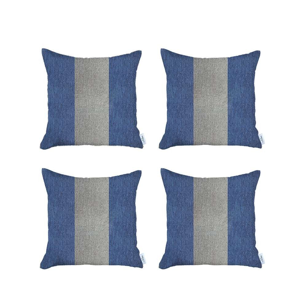 Set Of 4 Blue And White Center Pillow Covers-Accent Throw Pillows-DECOROLALA