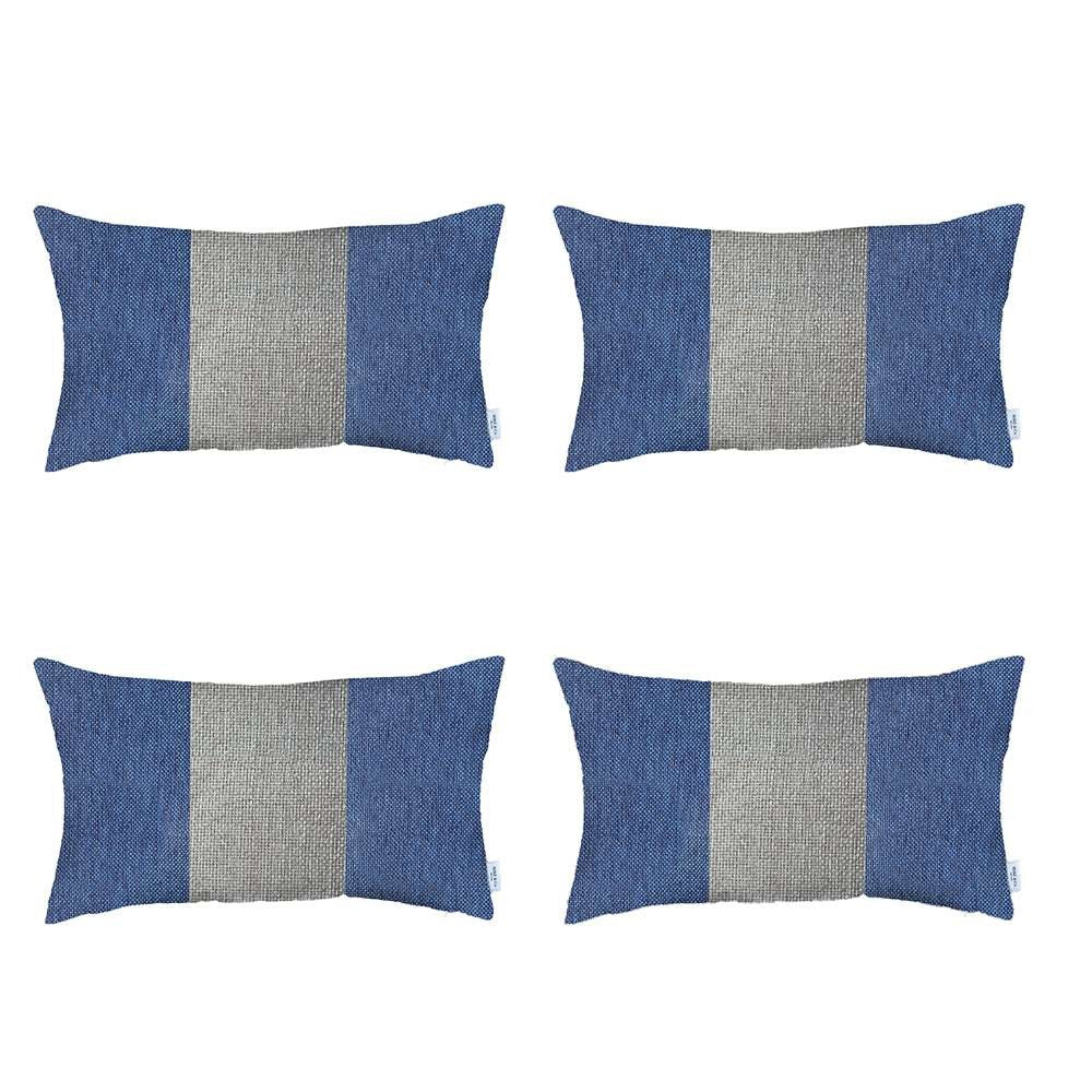 Set Of 4 Blue And White Lumbar Pillow Covers-Accent Throw Pillows-DECOROLALA