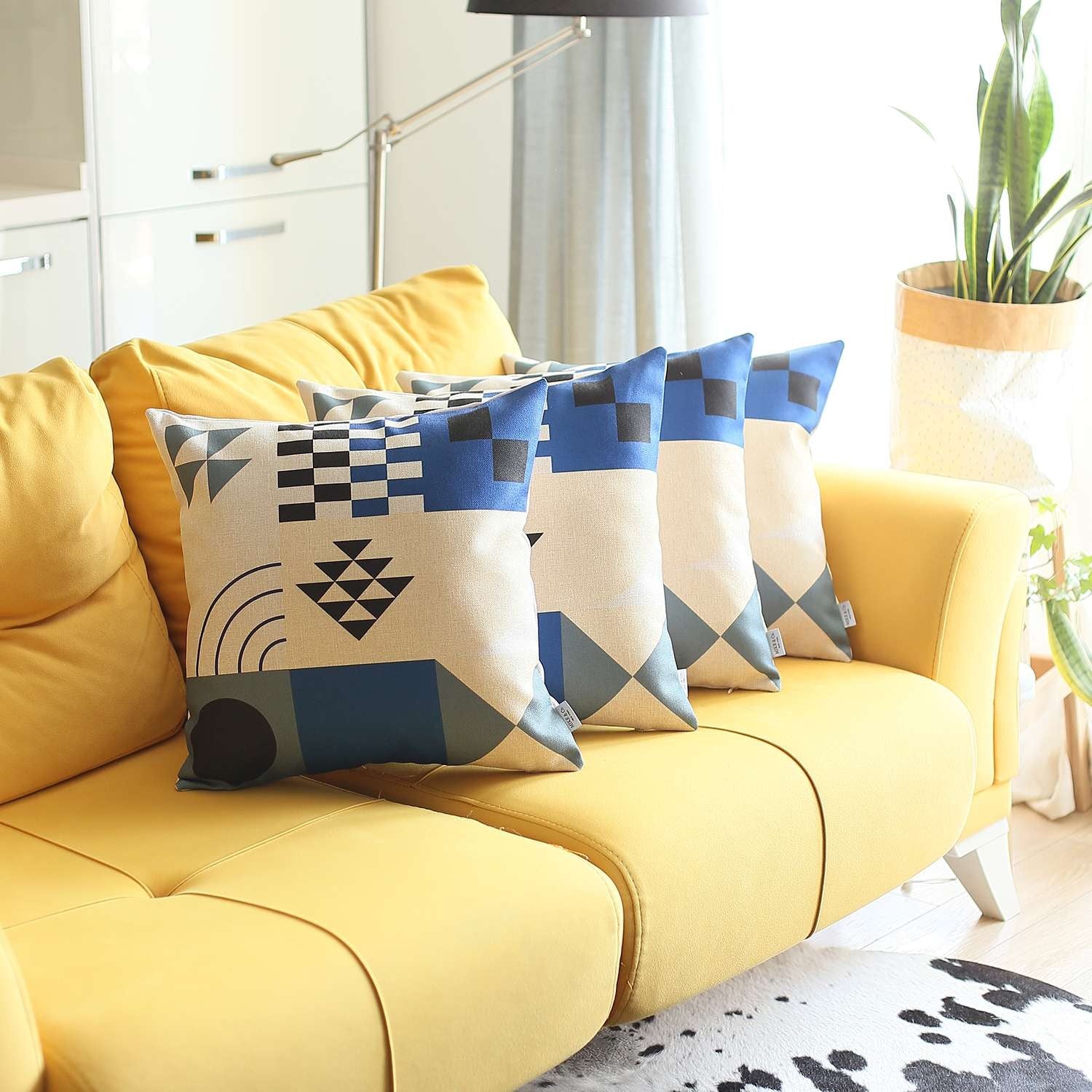 Set Of 4 Blue Boho Chic Printed Pillow Covers-Accent Throw Pillows-DECOROLALA