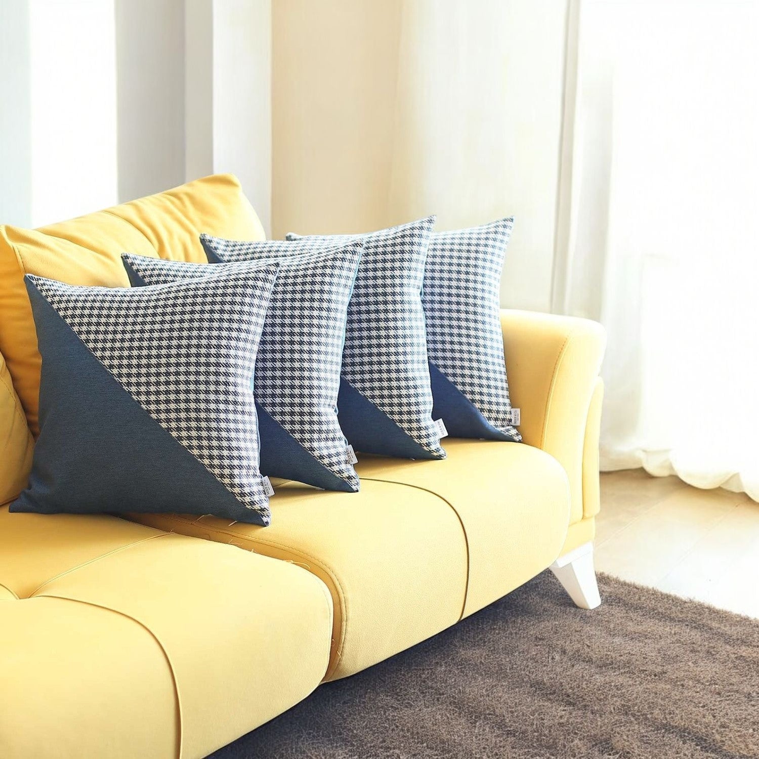 Set Of 4 Blue Houndstooth Pillow Covers-Accent Throw Pillows-DECOROLALA