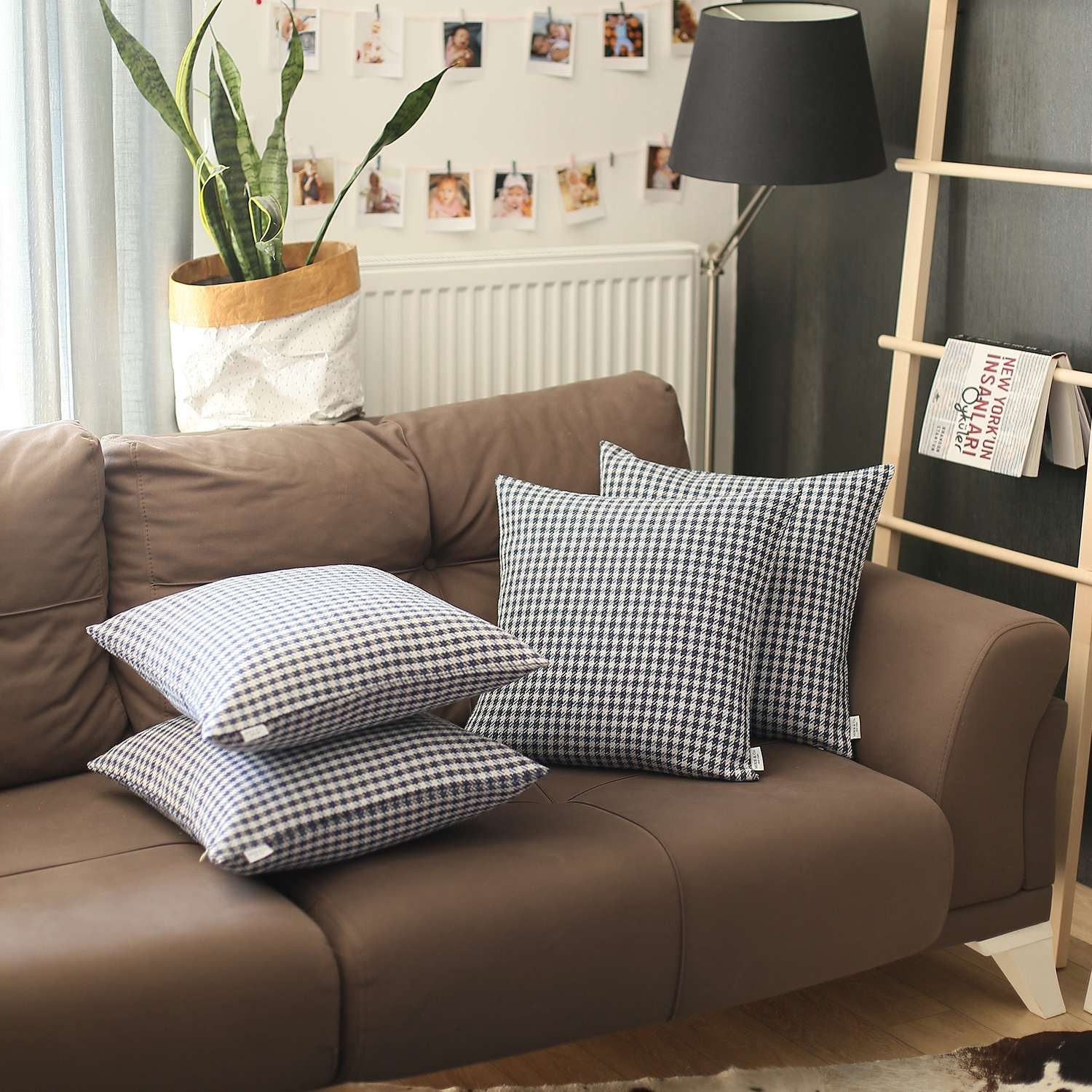 Set Of 4 Blue Houndstooth Pillow Covers-Accent Throw Pillows-DECOROLALA