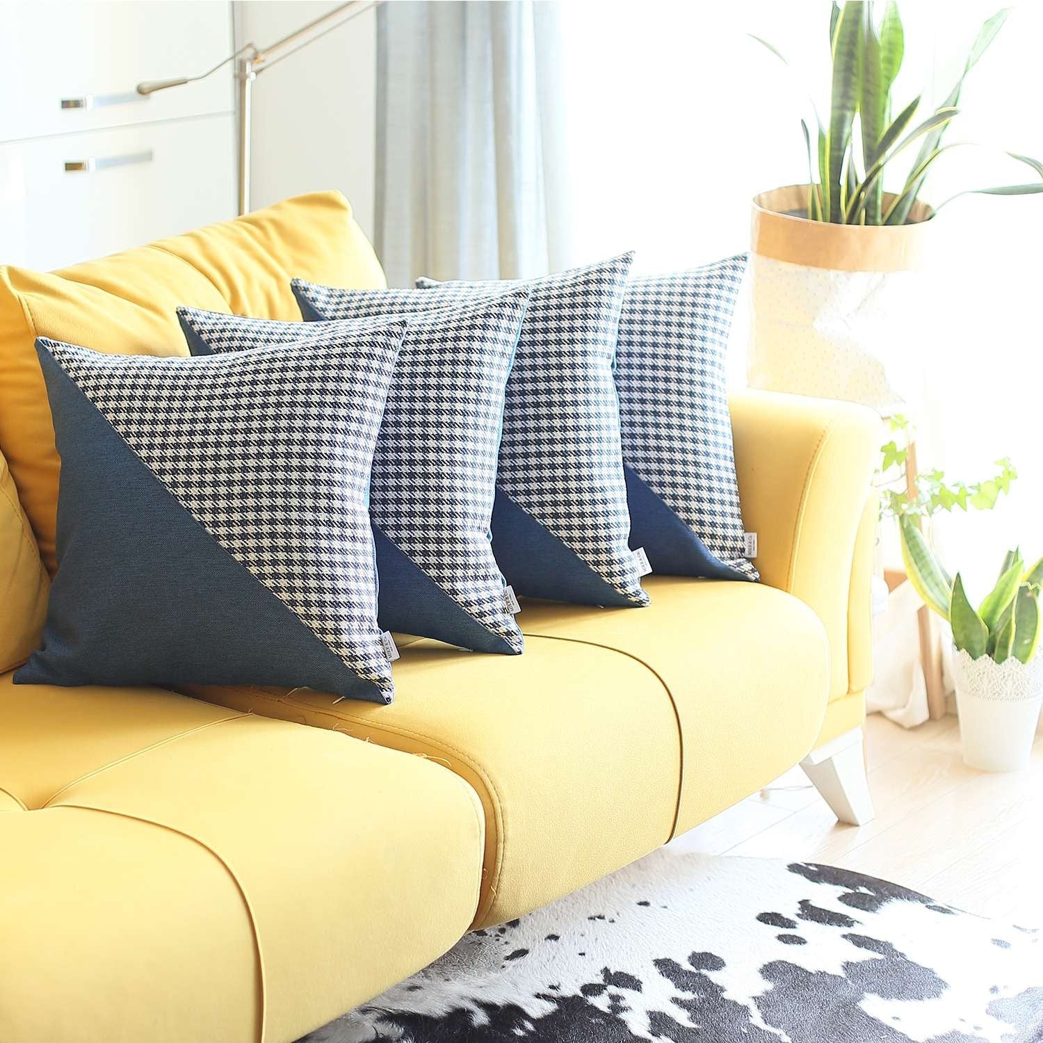 Set Of 4 Blue Houndstooth Pillow Covers-Accent Throw Pillows-DECOROLALA