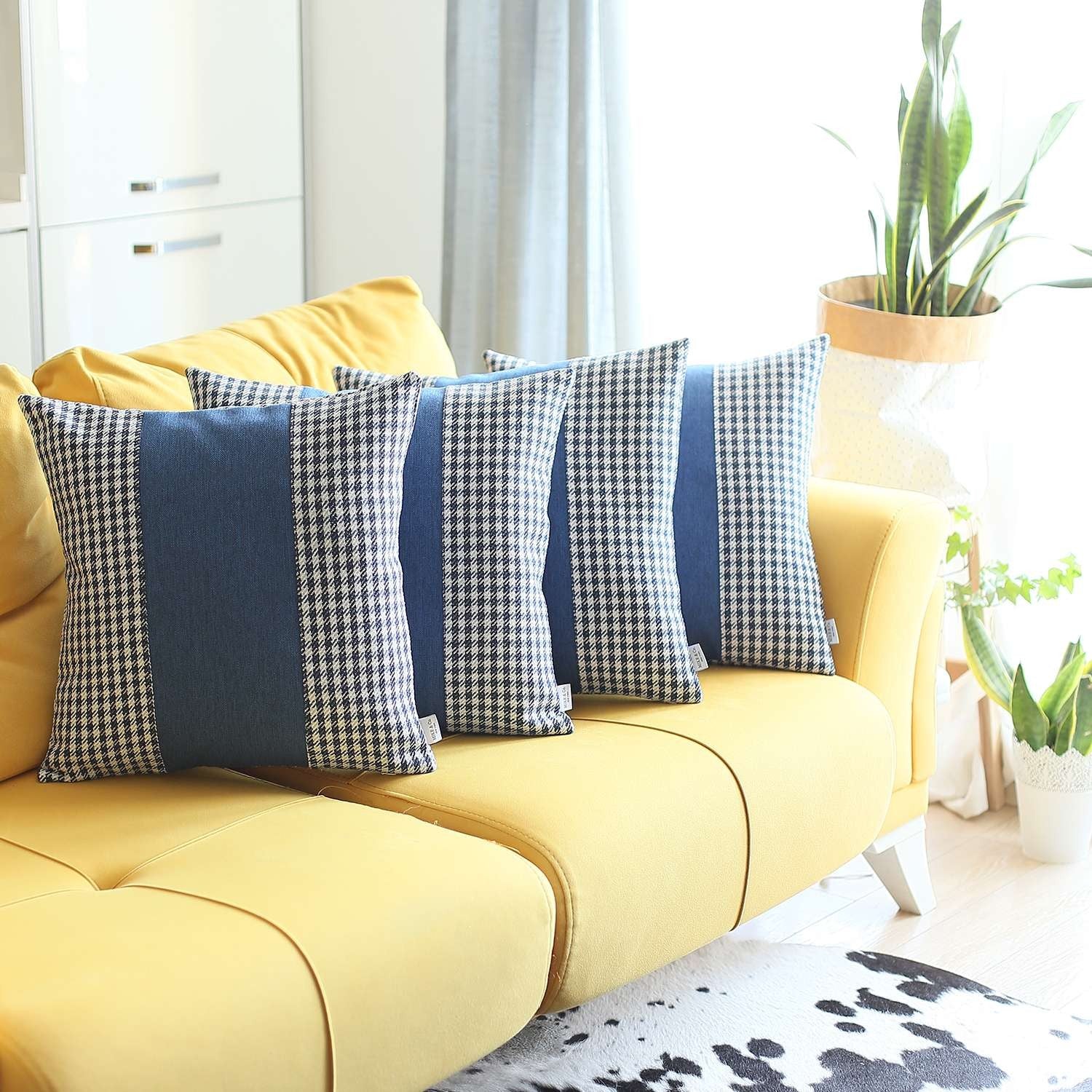 Set Of 4 Blue Houndstooth Pillow Covers-Accent Throw Pillows-DECOROLALA