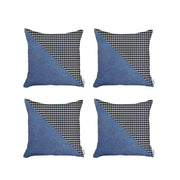 Set Of 4 Blue Houndstooth Pillow Covers-Accent Throw Pillows-DECOROLALA