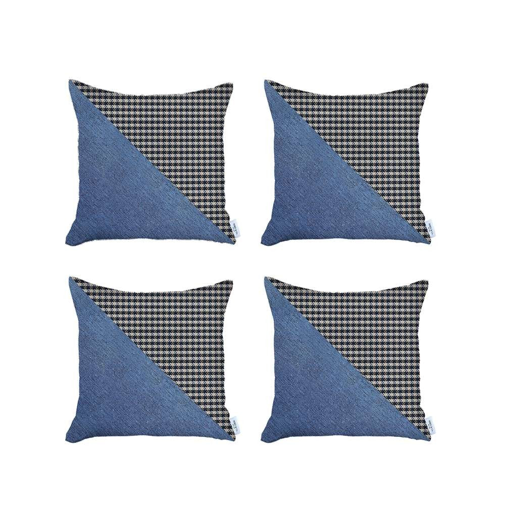 Set Of 4 Blue Houndstooth Pillow Covers-Accent Throw Pillows-DECOROLALA