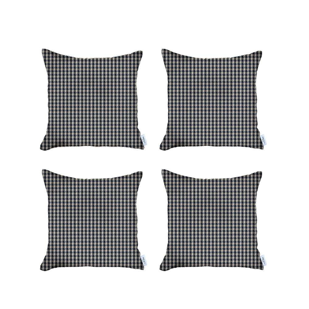Set Of 4 Blue Houndstooth Pillow Covers-Accent Throw Pillows-DECOROLALA