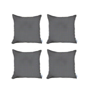 Set Of 4 Blue Houndstooth Pillow Covers-Accent Throw Pillows-DECOROLALA