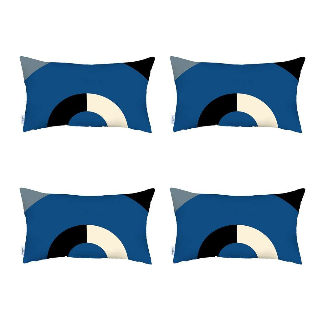 Set Of 4 Blue Modern Lumbar Pillow Covers-Accent Throw Pillows-DECOROLALA