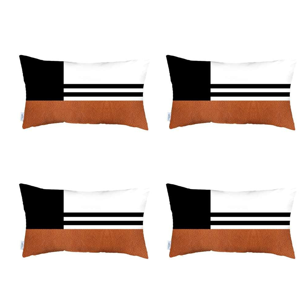 Set Of 4 Brown And Black Lumbar Pillow Covers-Accent Throw Pillows-DECOROLALA