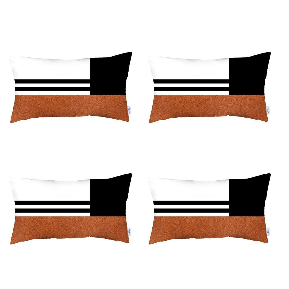 Set Of 4 Brown And Black Lumbar Pillow Covers-Accent Throw Pillows-DECOROLALA