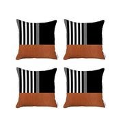 Set Of 4 Brown And Black Printed Pillow Covers-Accent Throw Pillows-DECOROLALA
