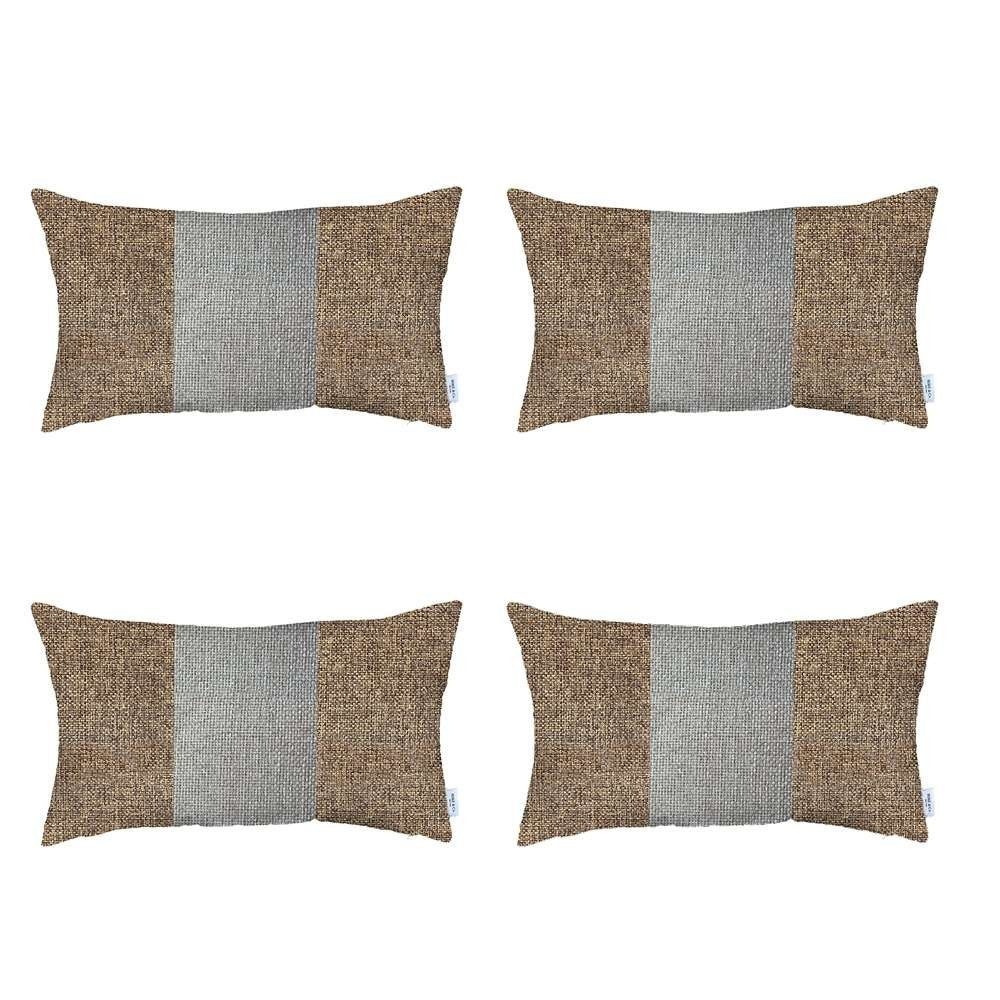 Set Of 4 Brown And White Lumbar Pillow Covers-Accent Throw Pillows-DECOROLALA