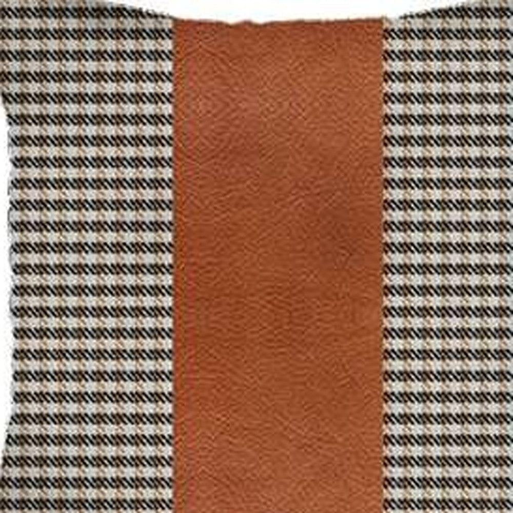 Set Of 4 Brown Checkered Faux Leather Pillow Covers-Accent Throw Pillows-DECOROLALA