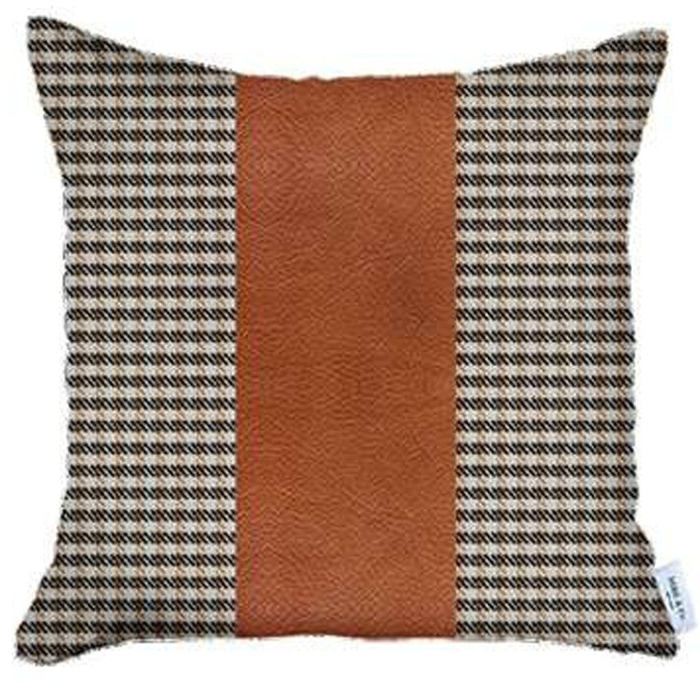 Set Of 4 Brown Checkered Faux Leather Pillow Covers-Accent Throw Pillows-DECOROLALA