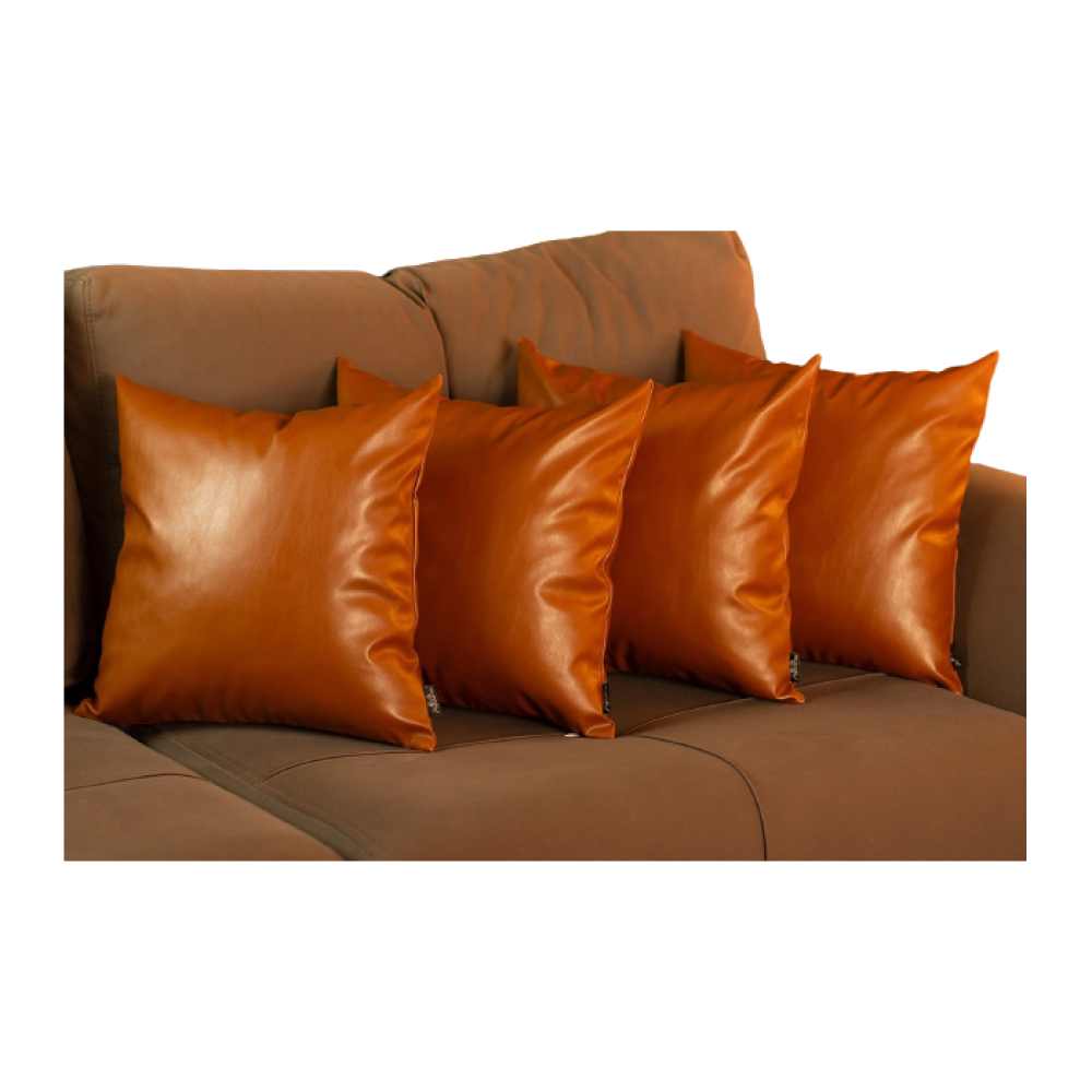 Set Of 4 Brown Faux Leather 22" Pillow Covers-Accent Throw Pillows-DECOROLALA