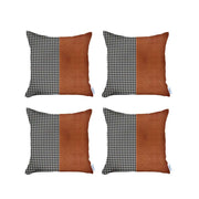 Set Of 4 Brown Faux Leather Pillow Covers-Accent Throw Pillows-DECOROLALA